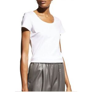 Lafayette 148 Boat Neck Pure White Short Sleeve Cotton Blend Tunic Top Size S